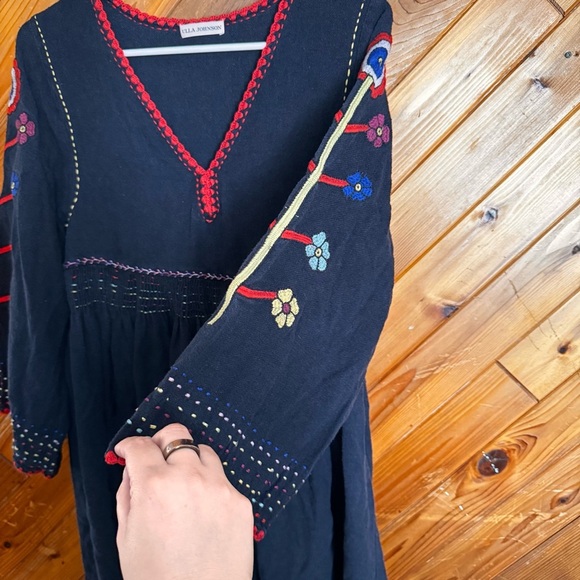 ULLA JOHNSON Masha Floral Embroidered Silk Pleated Tunic Dress  Size 6 - Picture 4 of 8